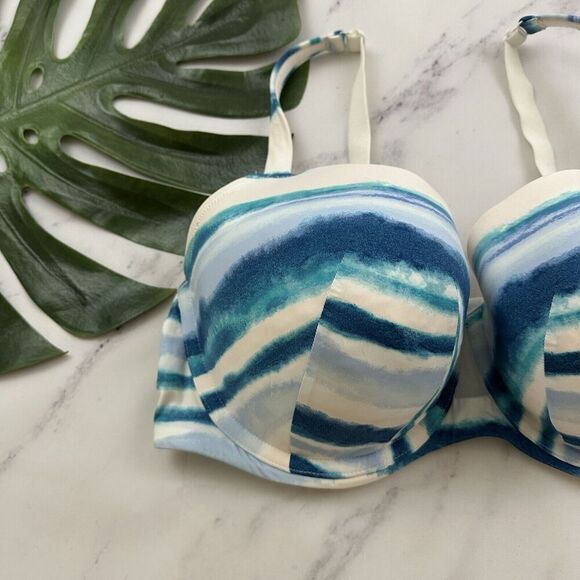 Cacique Cooling French Full Coverage Bra Size 40 DDD White Blue Stripe Underwire - Picture 3 of 8
